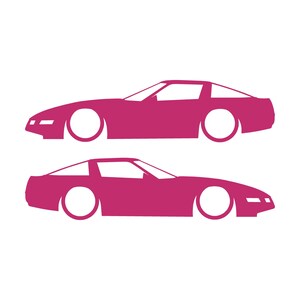 Set Of 2 Lowered Car Silhouette Decal Stickers For Chevrolet Corvette C4 Coupe Pink