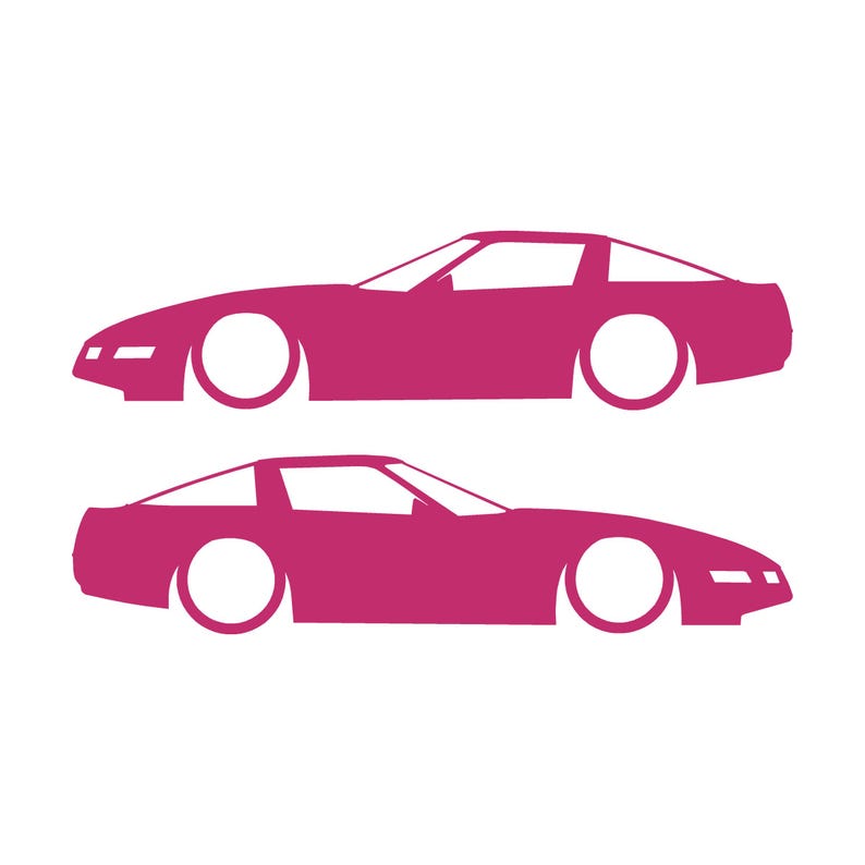 Set Of 2 Lowered Car Silhouette Decal Stickers For Chevrolet Corvette C4 Coupe Pink