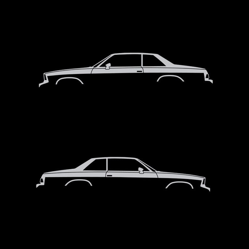 Set Of 2 Lowered Car Silhouette Decal Stickers For Chevrolet Malibu G-Body Coupe Silver