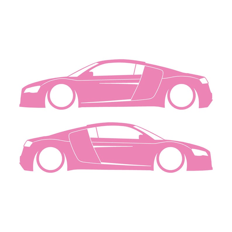 Juego de 2 pegatinas decorativas con silueta de coche rebajado para Audi R8 Coupé de primera generación (2007-2015) Soft Pink