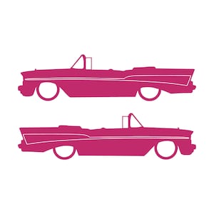 Set Of 2 Lowered Car Silhouette Decal Stickers For 1957 Chevrolet Bel Air Convertible Coupe Pink