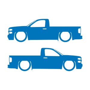 Set Of 2 Lowered Car Silhouette Decal Stickers For Chevrolet Silverado Reg Cab 2014-19 Sky Blue