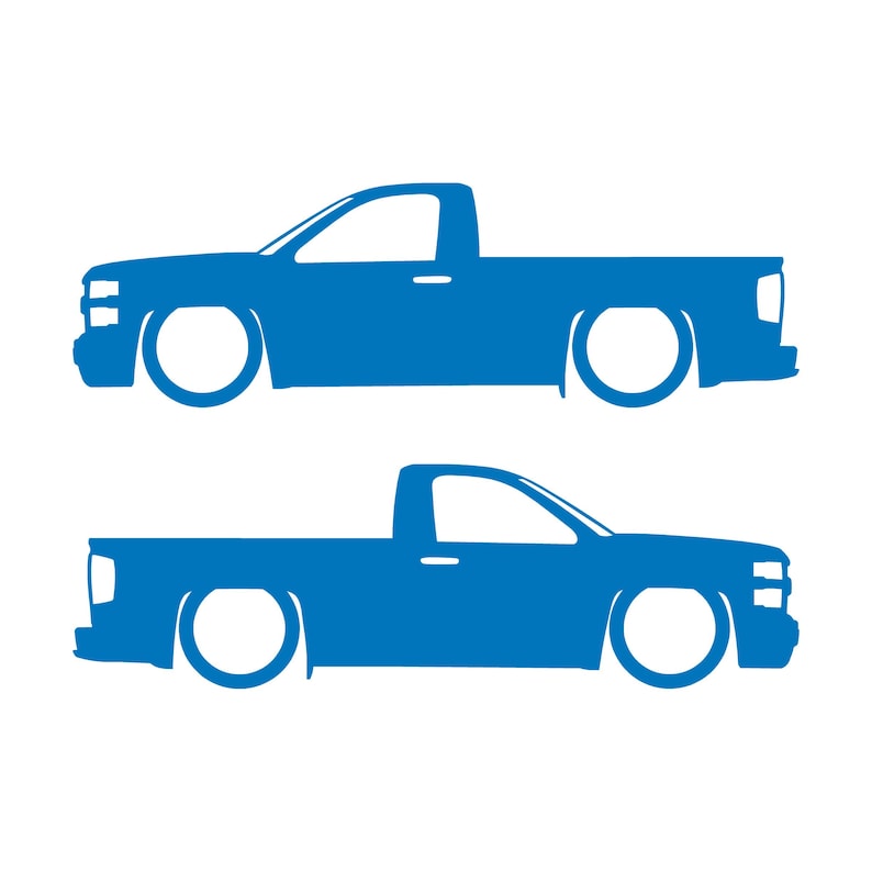 Set Of 2 Lowered Car Silhouette Decal Stickers For Chevrolet Silverado Reg Cab 2014-19 Sky Blue