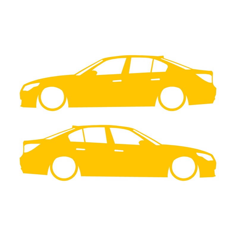 Set Of 2 Lowered Car Silhouette Decal Stickers For BMW E60 5-series Sedan Yellow