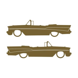 Set Of 2 Lowered Car Silhouette Decal Stickers For 1957 Chevrolet Bel Air Convertible Coupe Gold