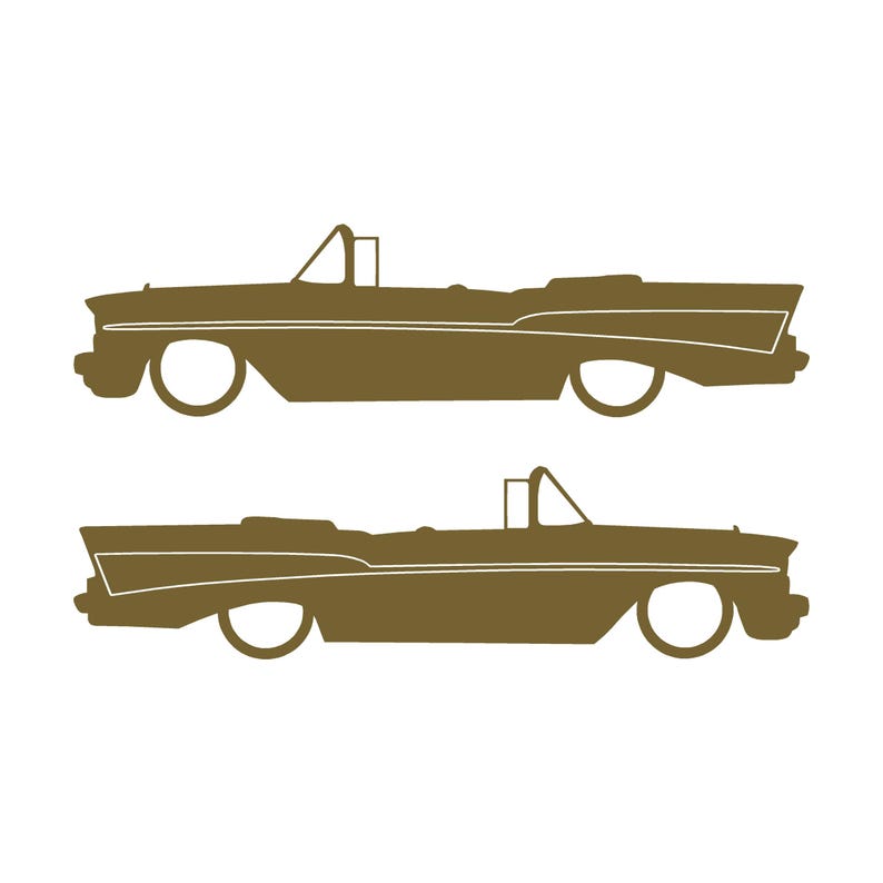 Set Of 2 Lowered Car Silhouette Decal Stickers For 1957 Chevrolet Bel Air Convertible Coupe Gold