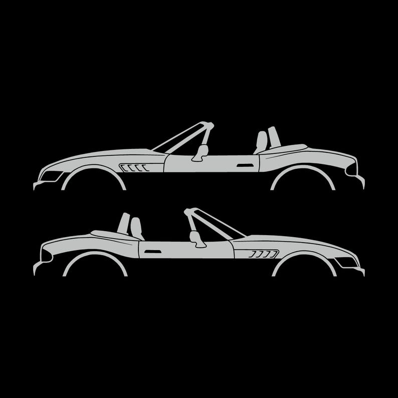 Set Of 2 Car Silhouette Decal Stickers For BMW Z3 Roadster Light Grey