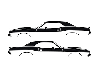 Set Of 2 Car Silhouette Decal Stickers For Dodge Challenger Shaker Hood Classic Hardtop 1st Gen 1970-74
