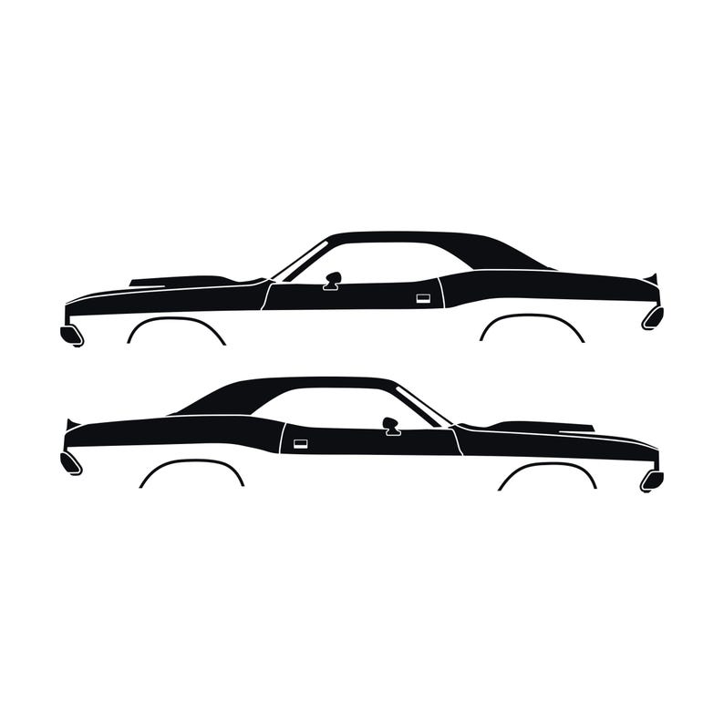 Set Of 2 Car Silhouette Decal Stickers For Dodge Challenger Shaker Hood Classic Hardtop 1st Gen 1970-74 Black