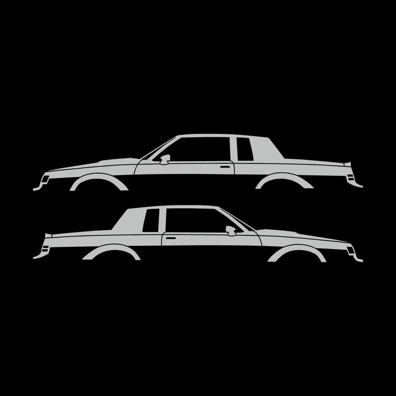Set Of 2 Car Silhouette Decal Stickers For Buick Grand National Coupe Light Grey