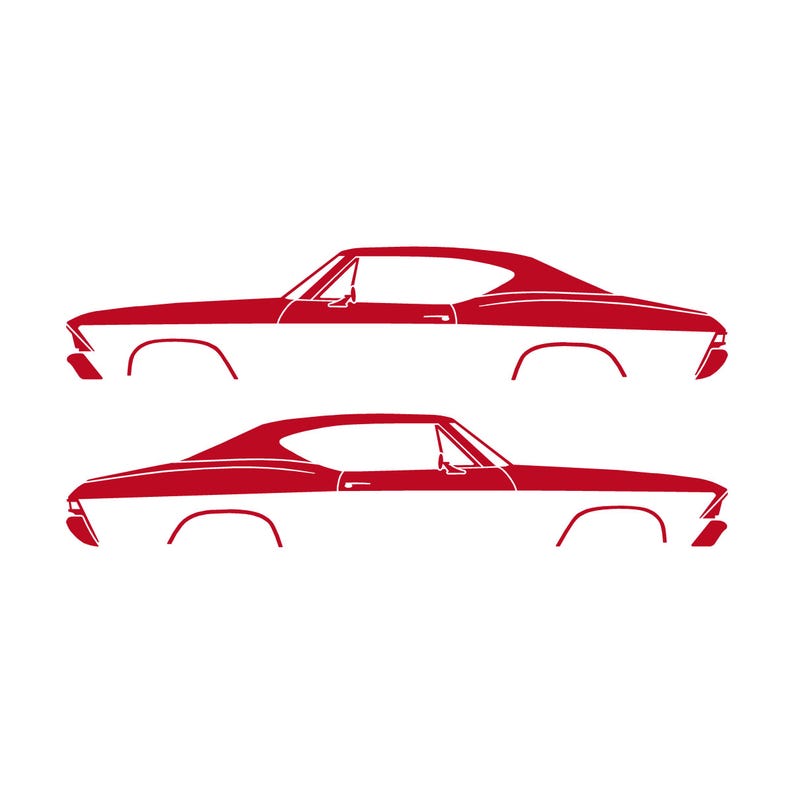 Set Of 2 Car Silhouette Decal Stickers For 1968 Chevrolet Chevelle SS Malibu Hardtop Coupe Red