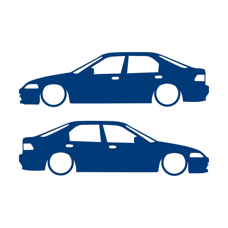 Set Of 2 Lowered Car Silhouette Decal Stickers For Honda Civic EG Sedan Blue