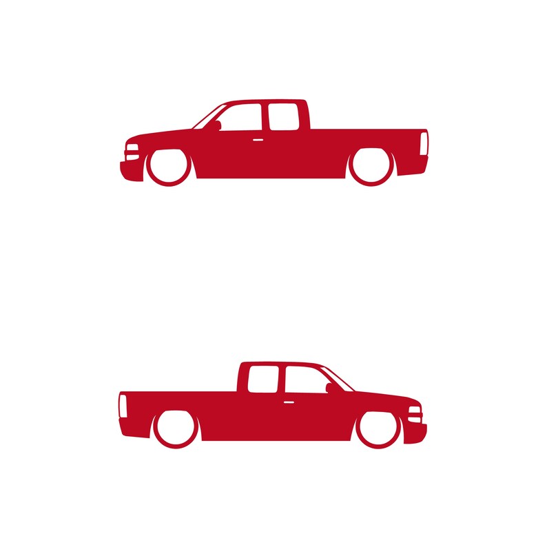 Set Of 2 Lowered Truck Silhouette Decal Stickers For Chevrolet Silverado Extended Cab 1999- 2002 Pickup Red