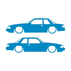 Juego de 2 pegatinas con silueta de coche rebajado para Ford Mustang Fox Body Notchback 1987-93 Light Blue