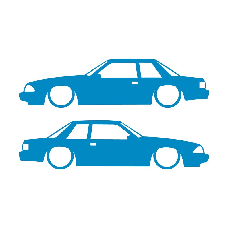 Juego de 2 pegatinas con silueta de coche rebajado para Ford Mustang Fox Body Notchback 1987-93 Light Blue