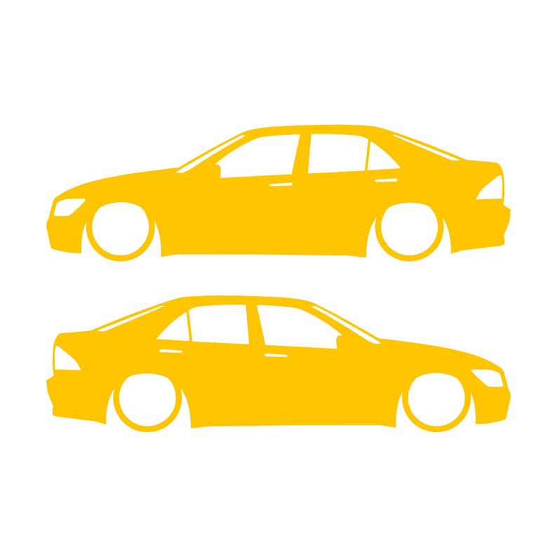 Set Of 2 Lowered Car Silhouette Decal Stickers For Toyota Altezza Yellow