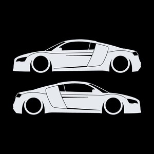 Juego de 2 pegatinas decorativas con silueta de coche rebajado para Audi R8 Coupé de primera generación (2007-2015) Blanco