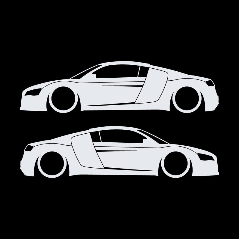 Juego de 2 pegatinas decorativas con silueta de coche rebajado para Audi R8 Coupé de primera generación (2007-2015) Blanco