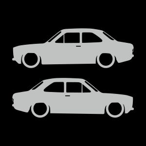 Set Of 2 Lowered Car Silhouette Decal Stickers For Ford Escort Mk1 3-door Hatchback Light Grey