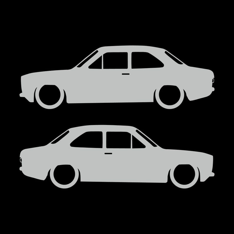 Set Of 2 Lowered Car Silhouette Decal Stickers For Ford Escort Mk1 3-door Hatchback Light Grey