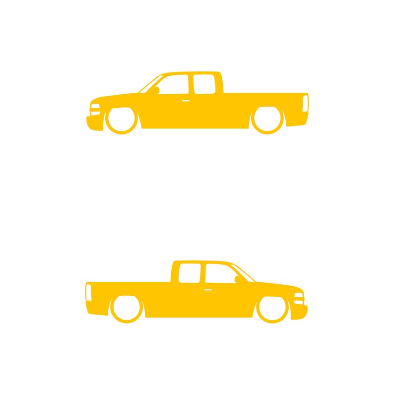 Set Of 2 Lowered Truck Silhouette Decal Stickers For Chevrolet Silverado Extended Cab 1999- 2002 Pickup Yellow