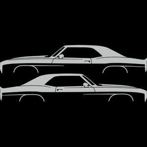 Set Of 2 Car Silhouette Decal Stickers For Chevrolet Camaro 1st Gen Light Grey