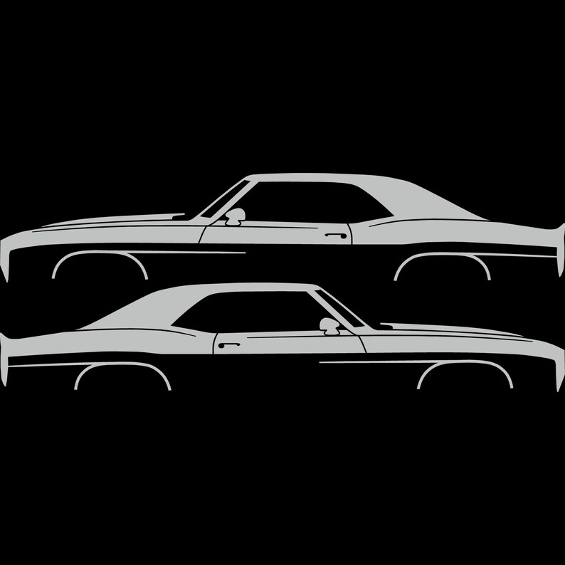 Set Of 2 Car Silhouette Decal Stickers For Chevrolet Camaro 1st Gen Light Grey