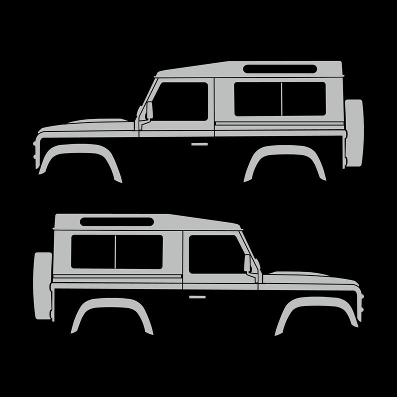 Set Of 2 Car Silhouette Decal Stickers For Land Rover Defender 90 Classic Wagon Light Grey