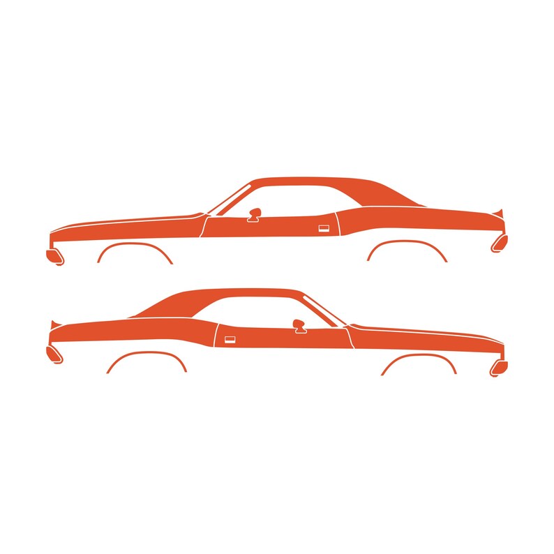 Set Of 2 Car Silhouette Decal Stickers For Dodge Challenger Classic Hardtop 1st Gen 1970-74 Coupe Orange