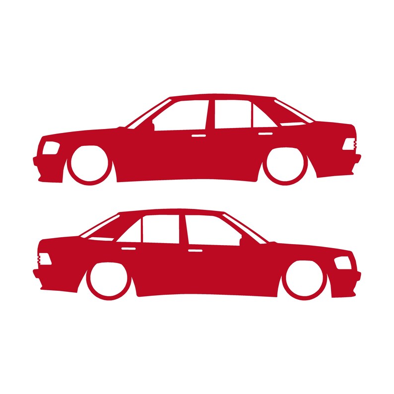 Set Of 2 Lowered Car Silhouette Decal Stickers For Mercedes 190 E W201 Red