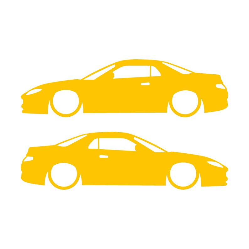Set di 2 adesivi con silhouette di auto ribassate per Mitsubishi FTO Giallo