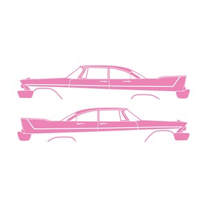 Set Of 2 Car Silhouette Decal Stickers For 1957-58 Plymouth Belvedere Sport Fury 4-door Soft Pink