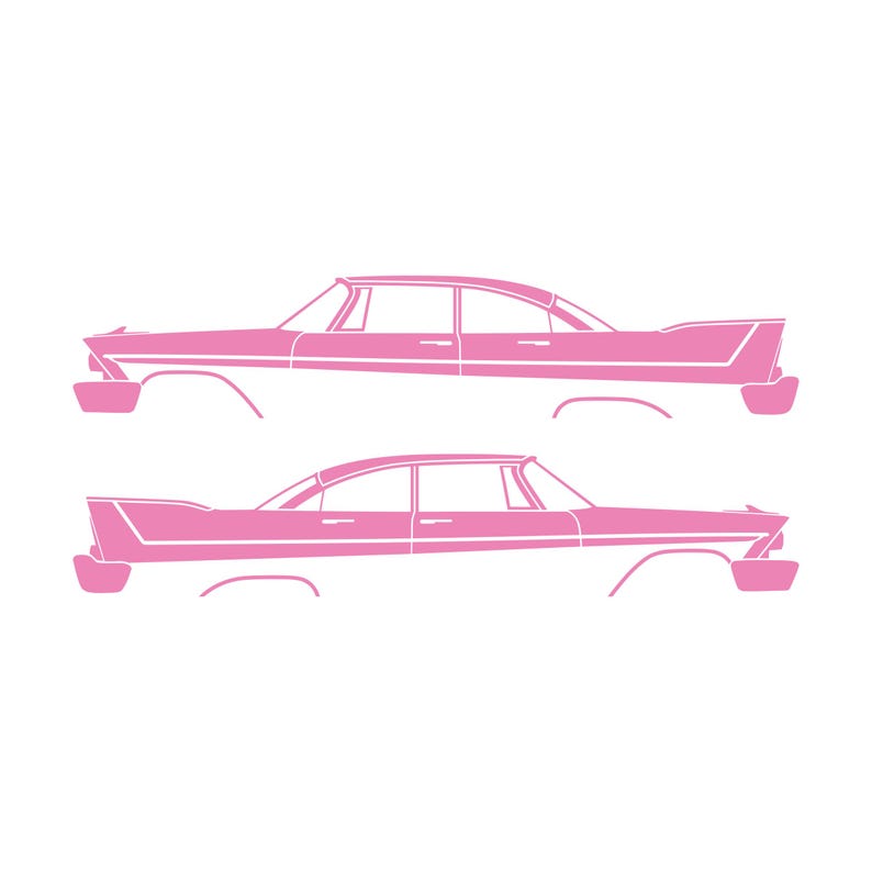 Set Of 2 Car Silhouette Decal Stickers For 1957-58 Plymouth Belvedere Sport Fury 4-door Soft Pink