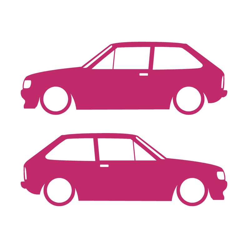 Set van 2 verlaagde auto-silhouetstickers voor Ford Fiesta Mk2 XR2i Roze