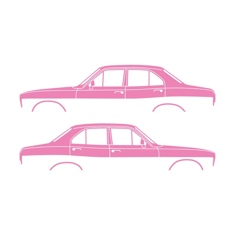 Set med 2 silhuettdekaler för Ford Escort Mk1 2-dörrars Sedan Coupé Soft Pink