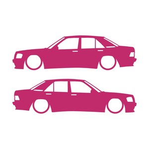 Set Of 2 Lowered Car Silhouette Decal Stickers For Mercedes 190 E W201 Pink