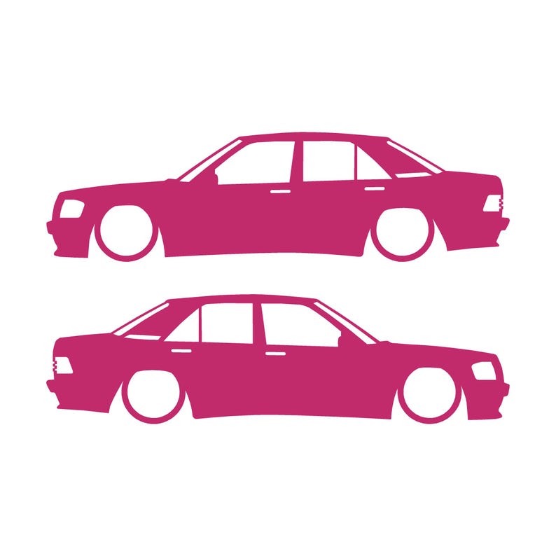 Set Of 2 Lowered Car Silhouette Decal Stickers For Mercedes 190 E W201 Pink