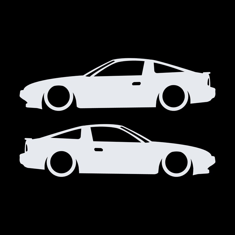 Set Of 2 Lowered Car Silhouette Decal Stickers For Nissan 180SX - 240SX S13 White