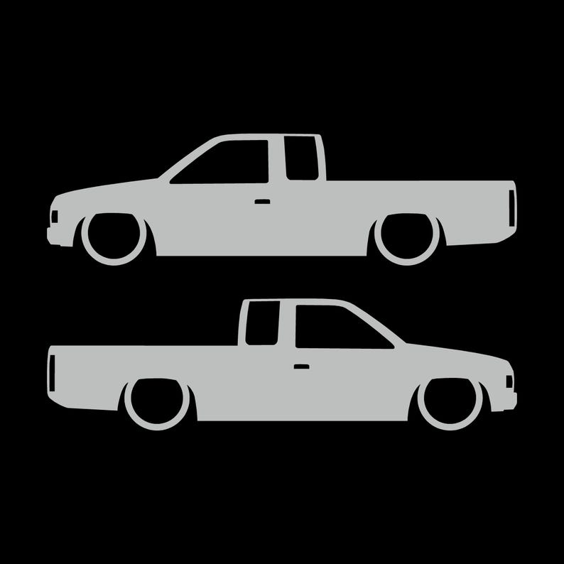 Set Of 2 Lowered Truck Silhouette Decal Stickers For Nissan Hardbody Ext Cab D21 Pickup Light Grey