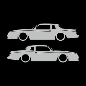 Set mit 2 Auto-Silhouette-Aufklebern für Chevrolet Monte Carlo SS 4. Generation Outline V2 Coupé Light Grey