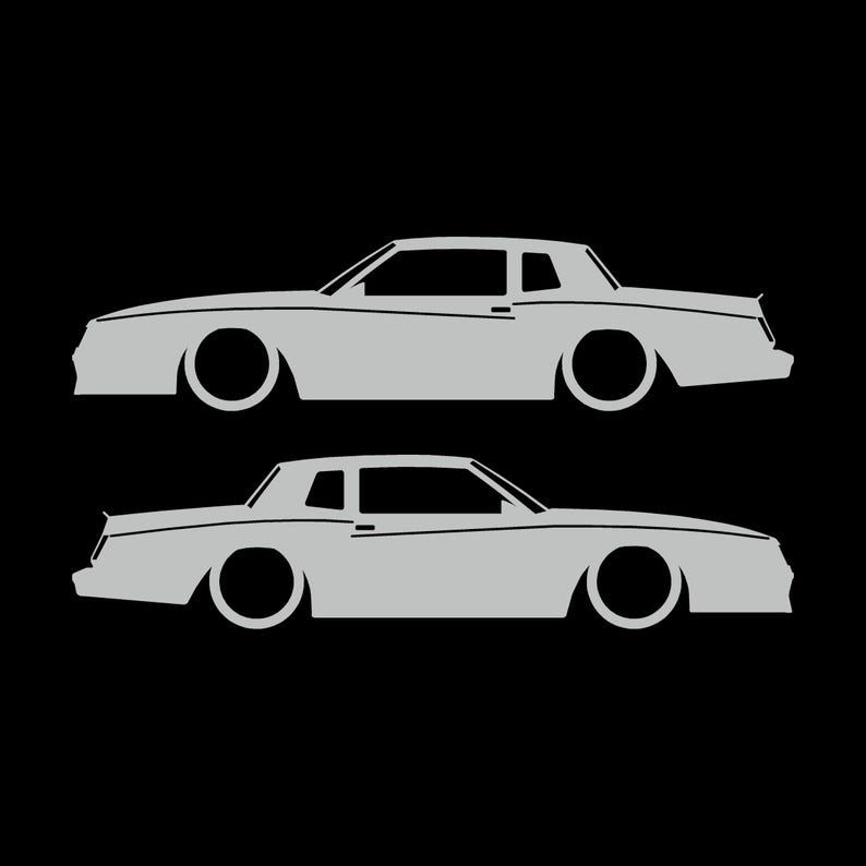 Set mit 2 Auto-Silhouette-Aufklebern für Chevrolet Monte Carlo SS 4. Generation Outline V2 Coupé Light Grey