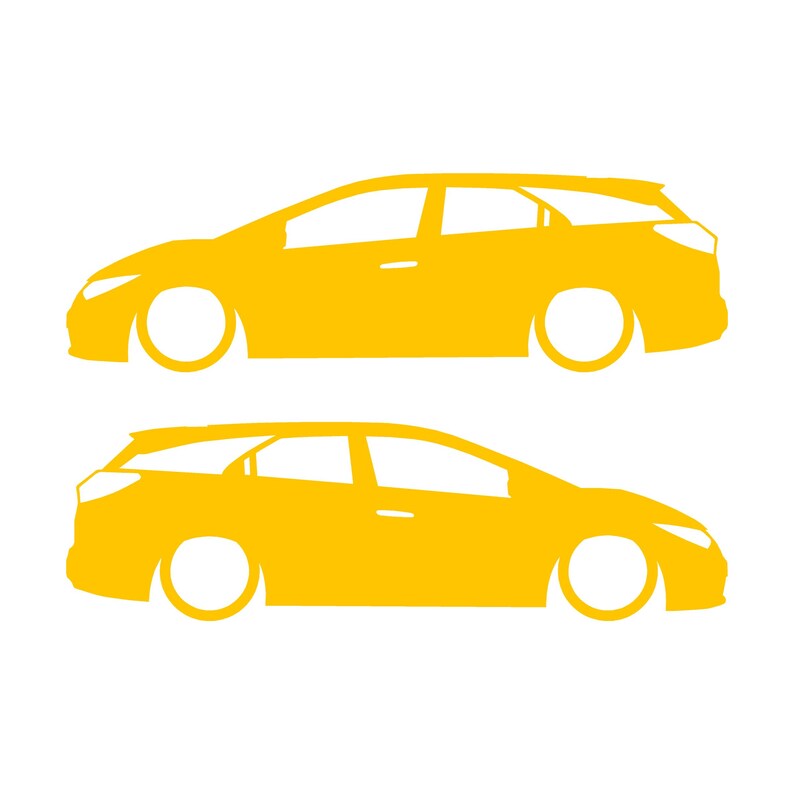 Set Of 2 Lowered Car Silhouette Decal Stickers For Honda Civic 9th Gen Tourer Yellow