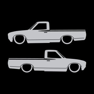 Set Of 2 Lowered Truck Silhouette Decal Stickers For Datsun 620 Single Cab Pickup Silver
