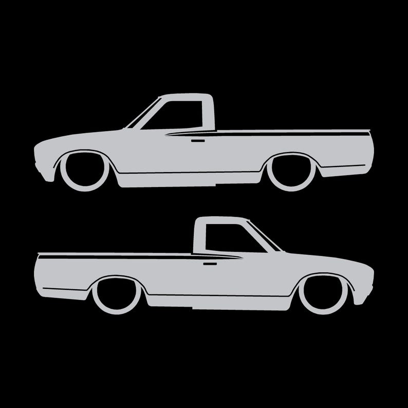 Set Of 2 Lowered Truck Silhouette Decal Stickers For Datsun 620 Single Cab Pickup Silver