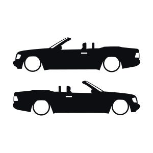 Set van 2 autosilhouet-stickers voor de Mercedes E-Klasse W124 Cabriolet. Zwart