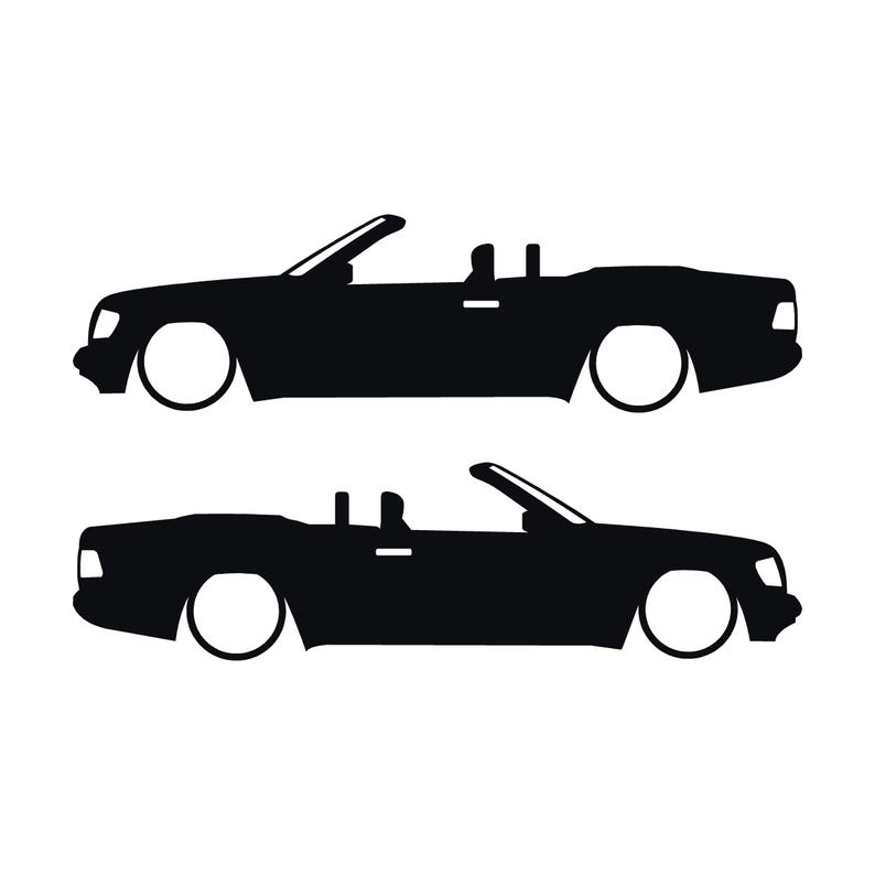 Set van 2 autosilhouet-stickers voor de Mercedes E-Klasse W124 Cabriolet. Zwart