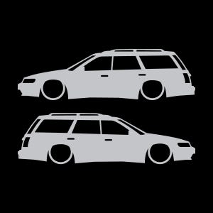Set mit 2 Aufklebern für tiefergelegte Fahrzeuge für Subaru Legacy 1st Gen Wagon Silber