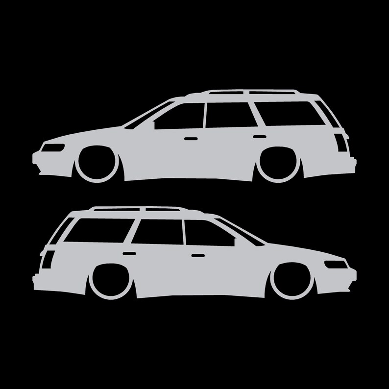 Set mit 2 Aufklebern für tiefergelegte Fahrzeuge für Subaru Legacy 1st Gen Wagon Silber