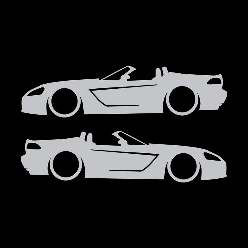 Set Of 2 Lowered Car Silhouette Decal Stickers For Dodge Viper 3rd Gen Roadster Silver