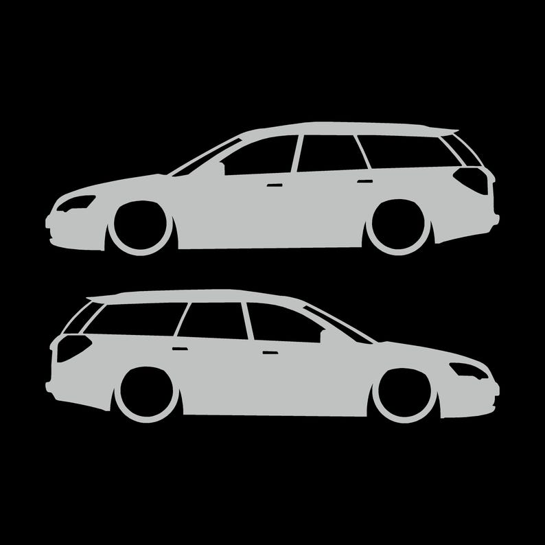 Juego de 2 pegatinas decorativas con silueta de coche rebajado para Subaru Legacy BP Wagon de cuarta generación. Light Grey